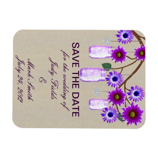 Landelijke paarse metseljars Save The Date-magneet Magneet (Horizontaal)