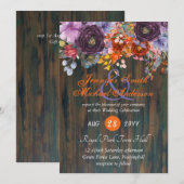 Landelijke paarse oranje roze bloemige trouw uitno feestdagenkaart (Voorkant / Achterkant)