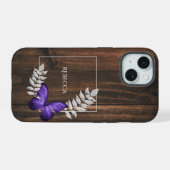 Landelijke Paarse Vlinder Persoonlijk iPhone 15 Case (Achterkant horizontaal)