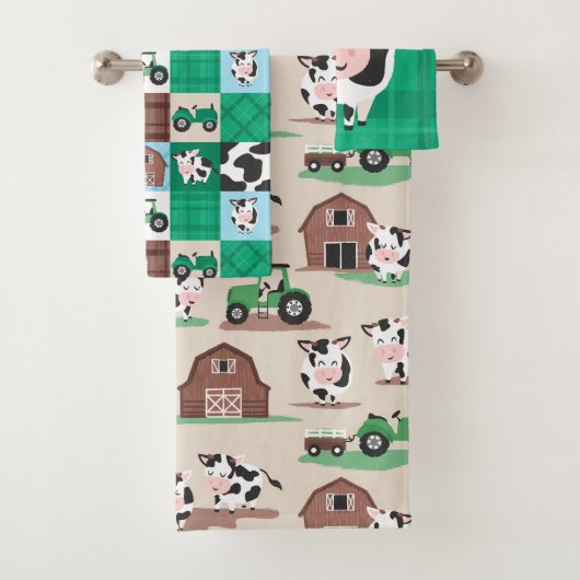 Landelijke Patchwork Koeboerderij Tan en Groen Bad Handdoek (Insitu)