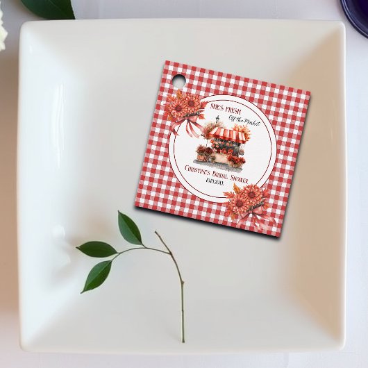 Landelijke picknick geruite bruidsdouche  bedankjes labels