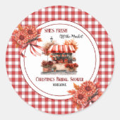 Landelijke picknick geruite bruidsdouche  ronde sticker (Voorkant)