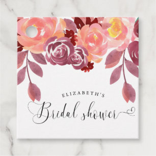 landelijke pioenrozen elegante schrift bruidsdouch bedankjes labels