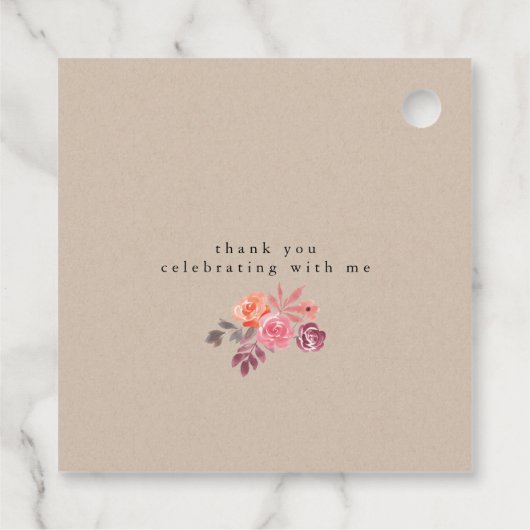 landelijke pioenrozen elegante script bruidsdouche bedankjes labels (Achterkant)