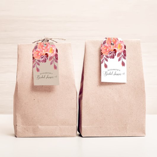 Landelijke Pioenrozen Elegante Script Bruidsdouche Cadeaulabel