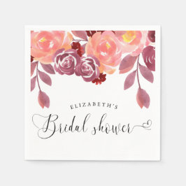 landelijke pioenrozen elegante script bruidsdouche servet