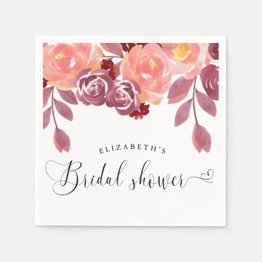 landelijke pioenrozen elegante script bruidsdouche servet (Voorkant)