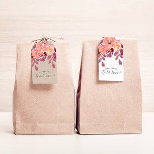 Landelijke Pioenrozen Elegante Script Bruiloft Fee Cadeaulabel