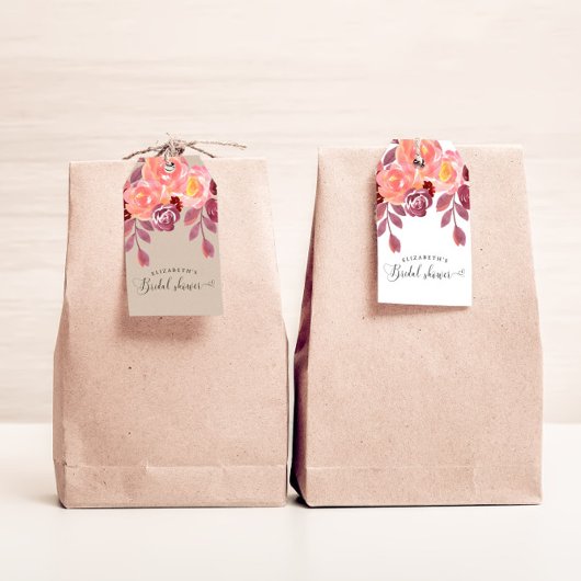 Landelijke Pioenrozen Elegante Script Bruiloft Fee Cadeaulabel