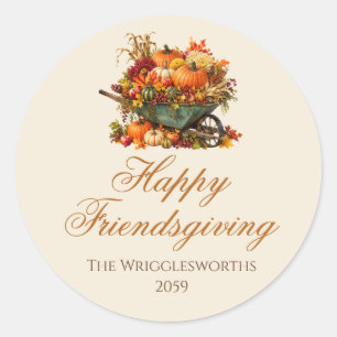 Landelijke Pompoen Herfstbladeren Friendsgiving Di Ronde Sticker