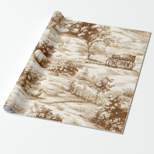 Landelijke pompoen toile in warm sepia patroon cadeaupapier
