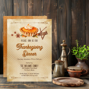 Landelijke Pompoentaart Thanksgiving-diner Kaart