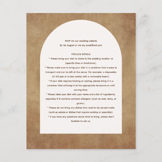 Landelijke POTLUCK Bruiloftsontvangst Template Uit Flyer (Achterkant)