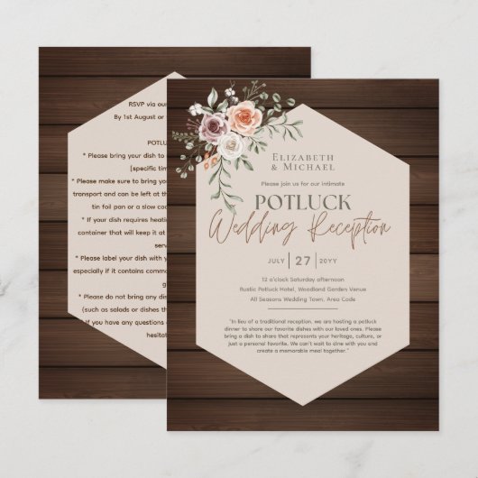 Landelijke POTLUCK Huwelijksuitnodiging Sjabloon G (Voorkant / Achterkant)
