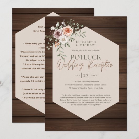 Landelijke POTLUCK Huwelijksuitnodiging Sjabloon G (Voorkant / Achterkant)