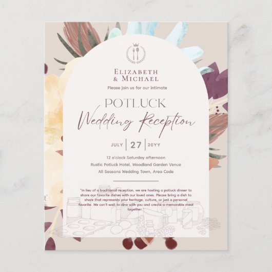 Landelijke POTLUCK Trouwreceptie Sjabloon Uitnodig Flyer (Voorkant)