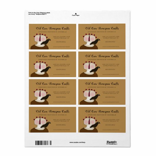 Landelijke primitieve land primitieve pop en kraai etiket (Full Sheet)