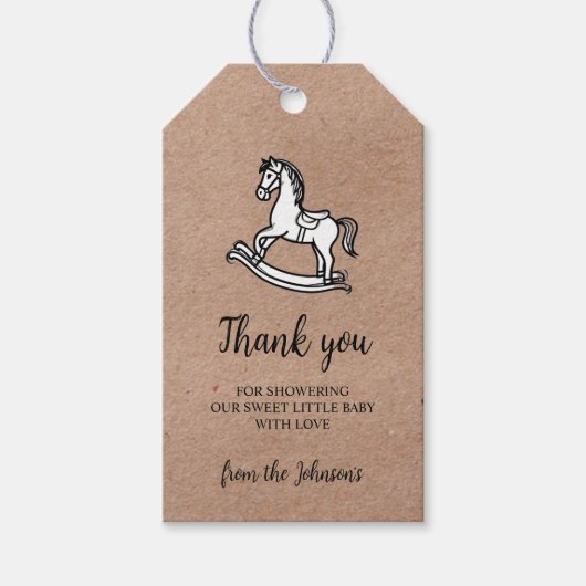 Landelijke Rocking Horse Baby Shower Dankjewel Cadeaulabel (Voorkant)