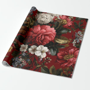 Landelijke rode botanische bloemrijke vintage boho cadeaupapier