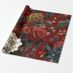 Landelijke rode botanische bloemrijke vintage boho cadeaupapier
