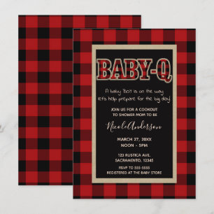 Landelijke Rode Buffalo Plaid BABY Q BBQ Shower Kaart