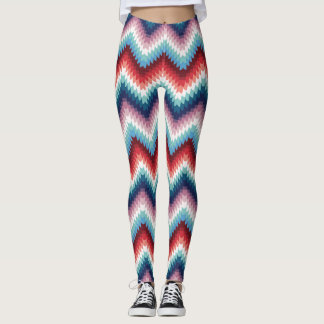 Landelijke rode en blauwe gebreide zigzag golfpatr leggings