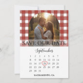 Landelijke rode geruite verlovingsfotobogen bruilo save the date (Voorkant)