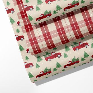 Landelijke Rode Truck & Kerst Plaid Inpakpapier Vel