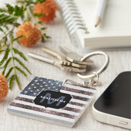 Landelijke Rode Witte Blauwe Glitters VS-vlag Mono Sleutelhanger