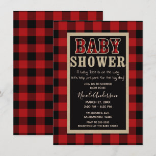 Landelijke rode zwarte Buffalo geruite babyshower  Kaart