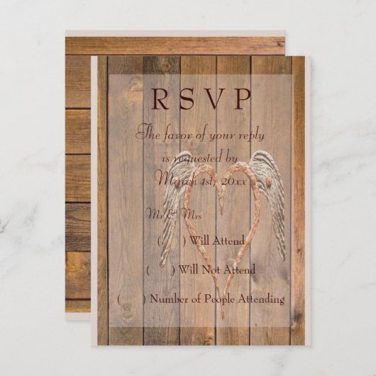 Landelijke Roestieke Engelenvleugels Bruiloft Uitnodiging Briefkaart (Voorkant / Achterkant)