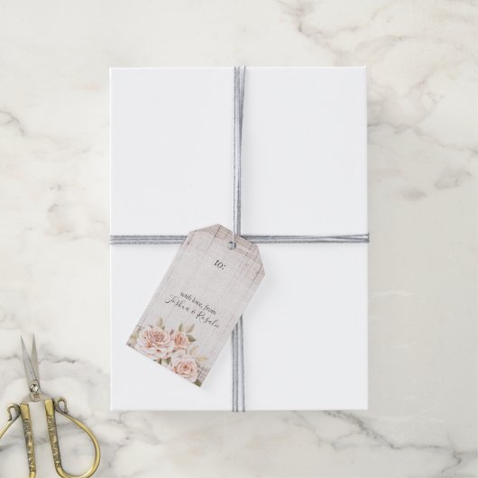 Landelijke Romantische Rozen Tuin Bruiloft Persoon Cadeaulabel (Met Touw)
