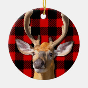 Landelijke rood-zwarte karostof - Herten Keramisch Ornament