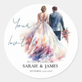 Landelijke roos bloemige trouwsticker ronde sticker (Voorkant)