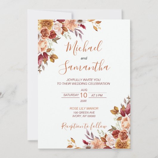 Landelijke Roos en Chrysant Herbstrouw Kaart (Voorkant)