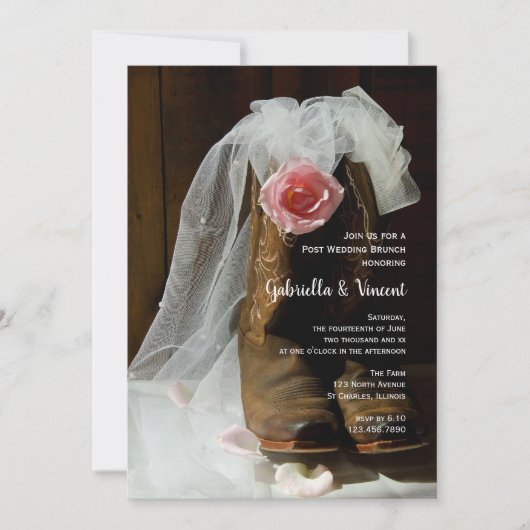 Landelijke Roos en Cowboylaarzen Bruidsontbijt na  Kaart (Voorkant)