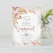 Landelijke Roze Bloem Ivory Pampas Gras Uitnodigin Kaart (Staand voorkant)