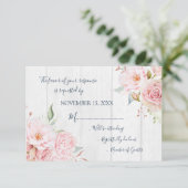 Landelijke roze bloem lente trouwreactiekaart RSVP kaartje (Staand voorkant)