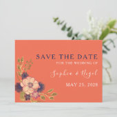 Landelijke Roze Bloemen Bruiloft Save The Date (Staand voorkant)