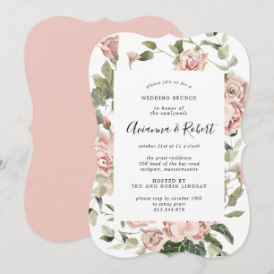 Landelijke roze bloemen post-huwelijksbrunch uitno kaart
