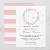 Landelijke Roze Bloemenkrans Trouwuitnodiging met Kaart (Voorkant / Achterkant)