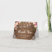 Landelijke roze bloemenslinger met lintlampjes bedankkaart (Voorkant)