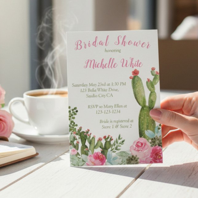 Landelijke Roze Bloemige Cactus Bruidsdouche (Creator heeft geüpload)