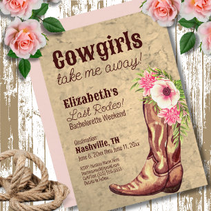 Landelijke Roze Bloemige Cowgirl Bachelorette Part Kaart