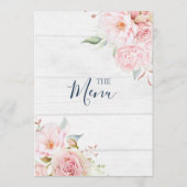 Landelijke roze bloemige lente bruiloftsmenu menu (Achterkant)