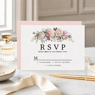 Landelijke Roze Bloemige Quinceanera RSVP Kaart