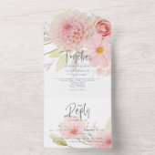 Landelijke Roze Bloemkleur All In One Uitnodiging (Binnen)