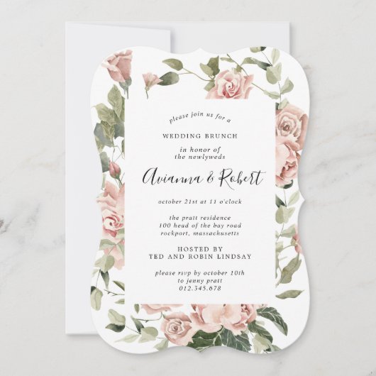 Landelijke roze bloemstuk post-huwelijk ontbijt ui kaart (Voorkant)