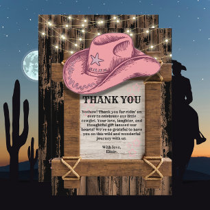 Landelijke Roze Cowgirl Hoed Baby Shower  Bedankkaart