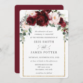 Landelijke Roze Donkerrode Bloemrozen Boog Bruilof Kaart (Voorkant / Achterkant)